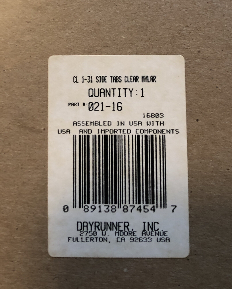 Day Runner 1-31 Tabs, 3 Ring, Size 8 x 6 #021-16 New/Sealed