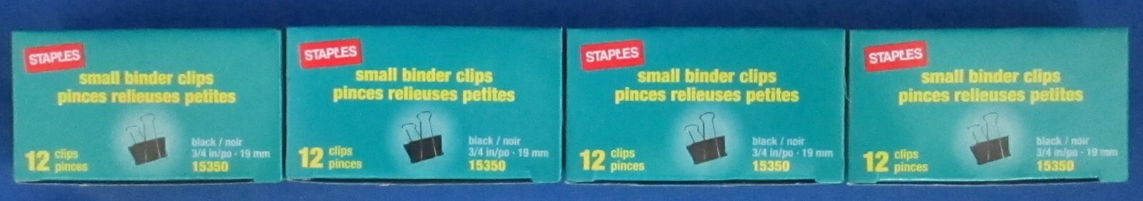 4 – Staples Small Binder Clips 15350 – 12/Box – 4 Boxes 3/4″ 19mm Tempered Steel