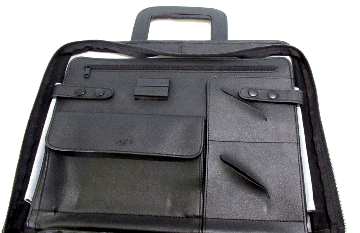 Hazel Zipper Brief Case Retractable Handles 3 Ring Binder 2” Pen Pockets Black