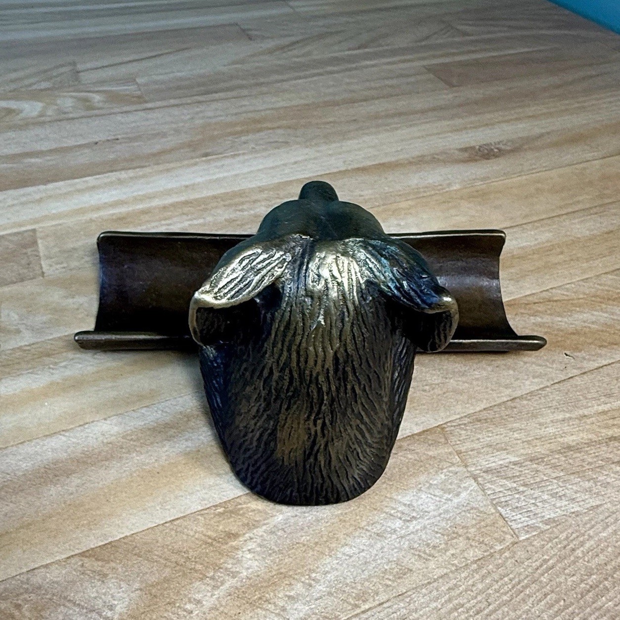 VTG Bronze Cast Metal Dog Puppy Office Desk Business Card Pen Holder 50s 60s 70s