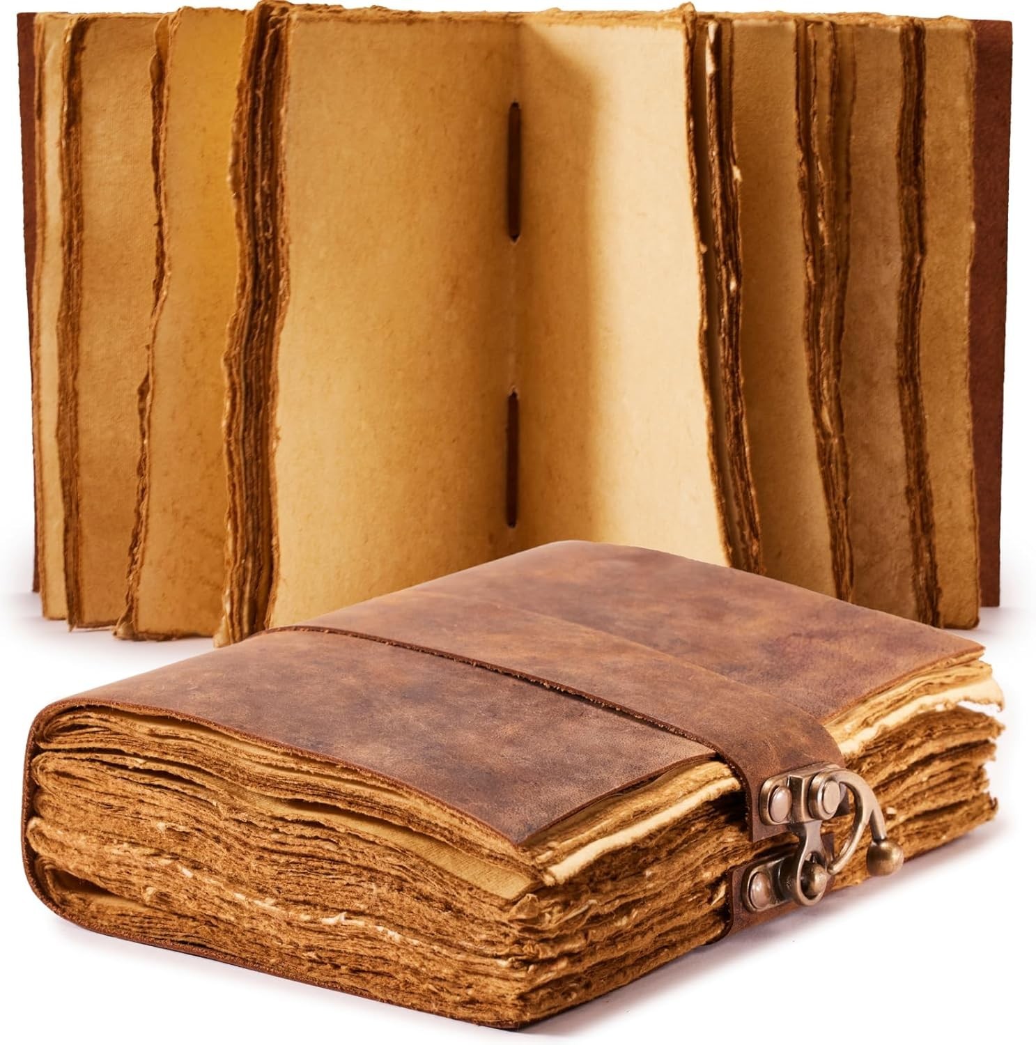 Rustic Vintage Leather Journal – Lock Closure, Antique Paper