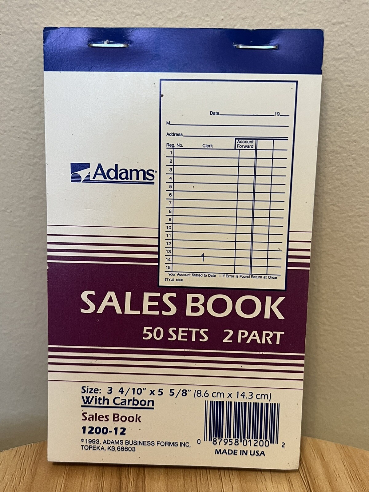 VINTAGE Adams Sales Book 2 Part w/ Carbon 3 4/10 x 5 5/8” 50 Sets 1200-12 NEW