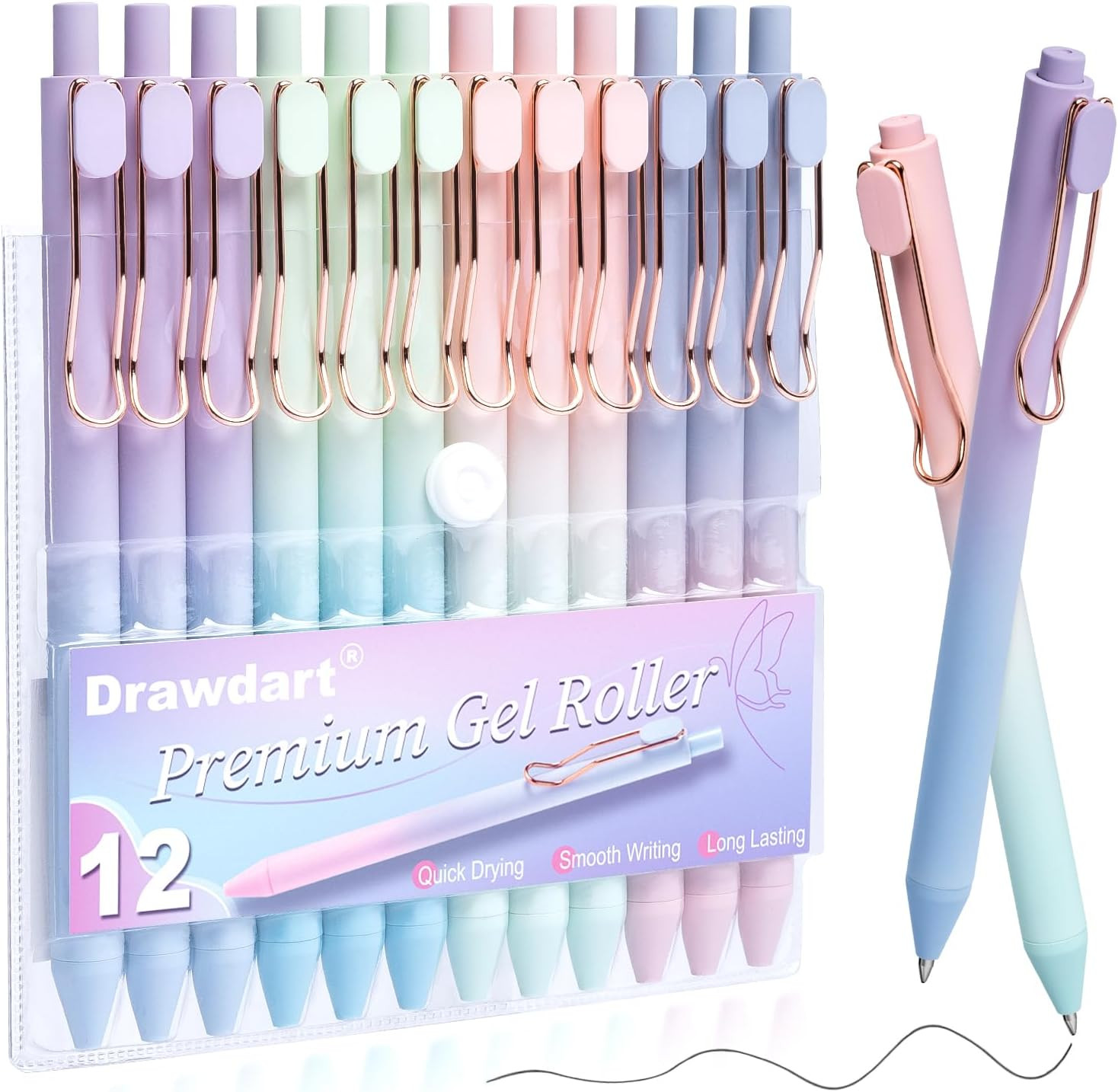 Gel Pens,12 Pcs Smooth Writing Pens No Bleed & Smear,Black Ink Fine Point 0.5Mm