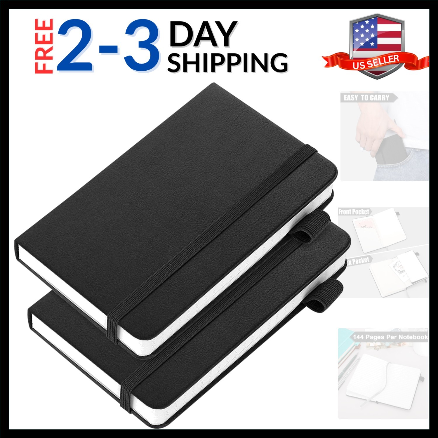 2 Pack Pocket Notebook Notepad,3.5″ x 5.5″ Ruled PU Leather Hardcover Small n…