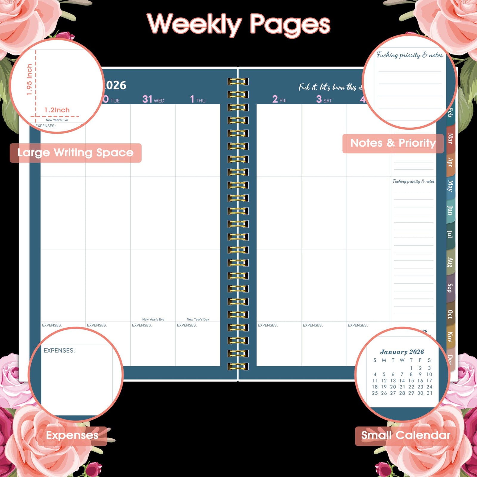 2026 Planner – 6.4” x 8.5”, 2026 Weekly & Monthly 6.4 x 8.5 inches, Black