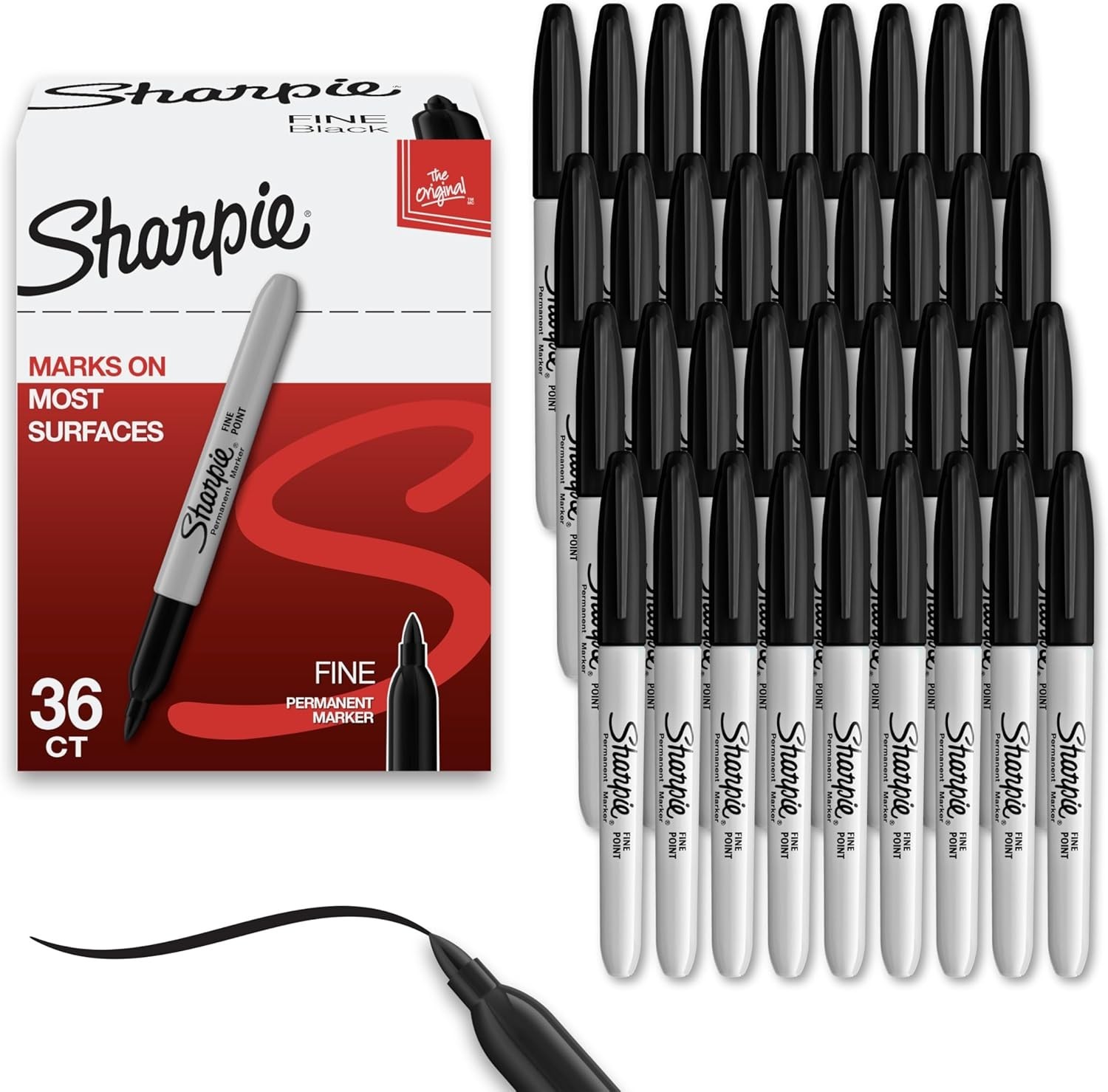 36 Count Black Permanent Markers – Quick-Drying Fine Point for All Surfaces