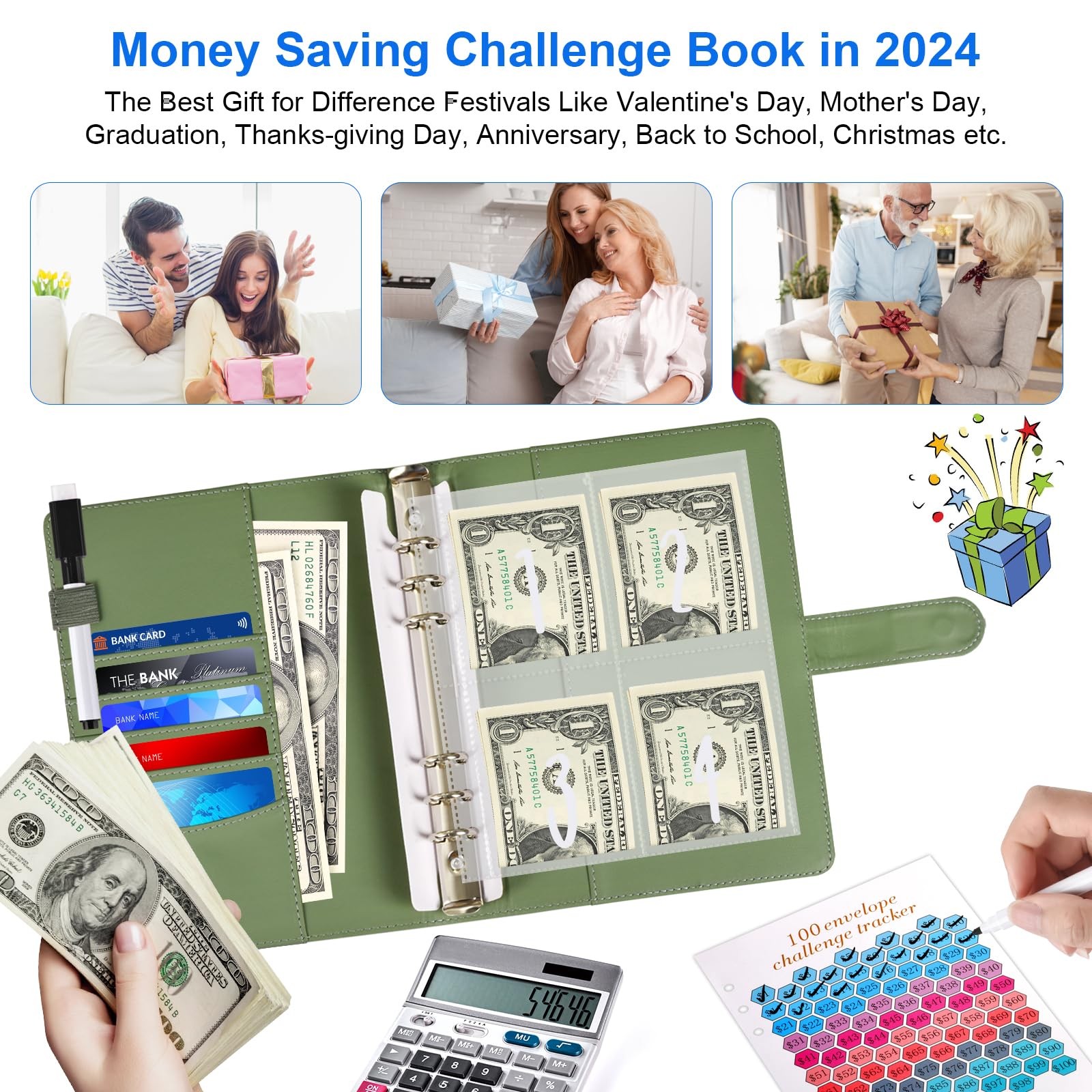 100 Envelope Money Saving Challenge Binder Cash Budget Book for $5050 Goal