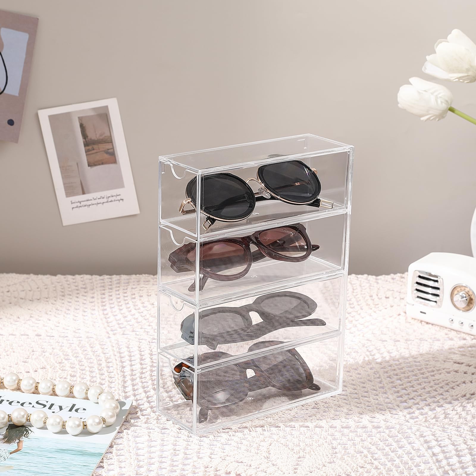 Acrylic Stackable Drawer Organizer with 4 Clear Drawers for Bathroom & Vanity…