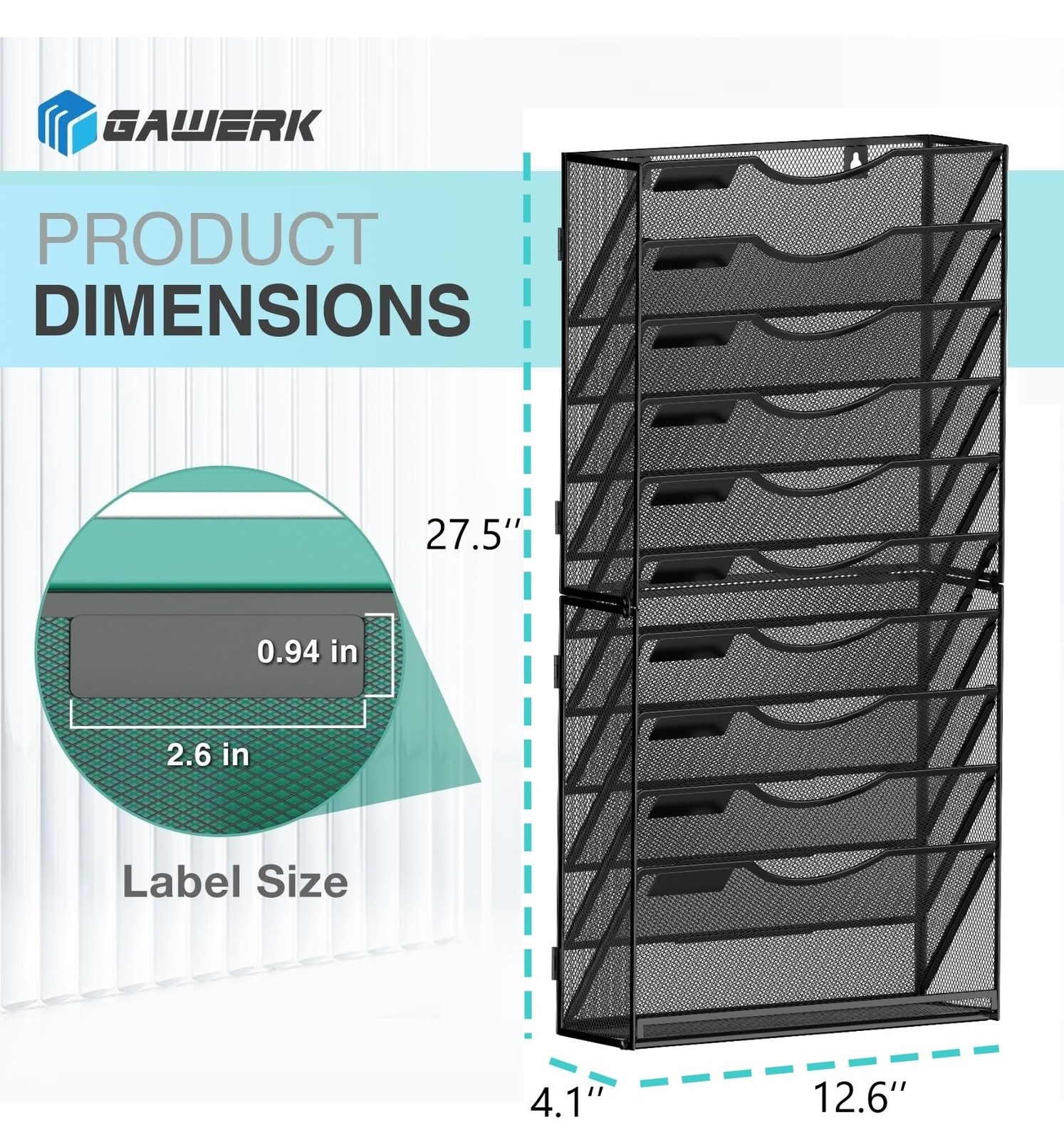 Gawerk 11-Tier Wall File Organizer Hanging Holder 11-T, Black