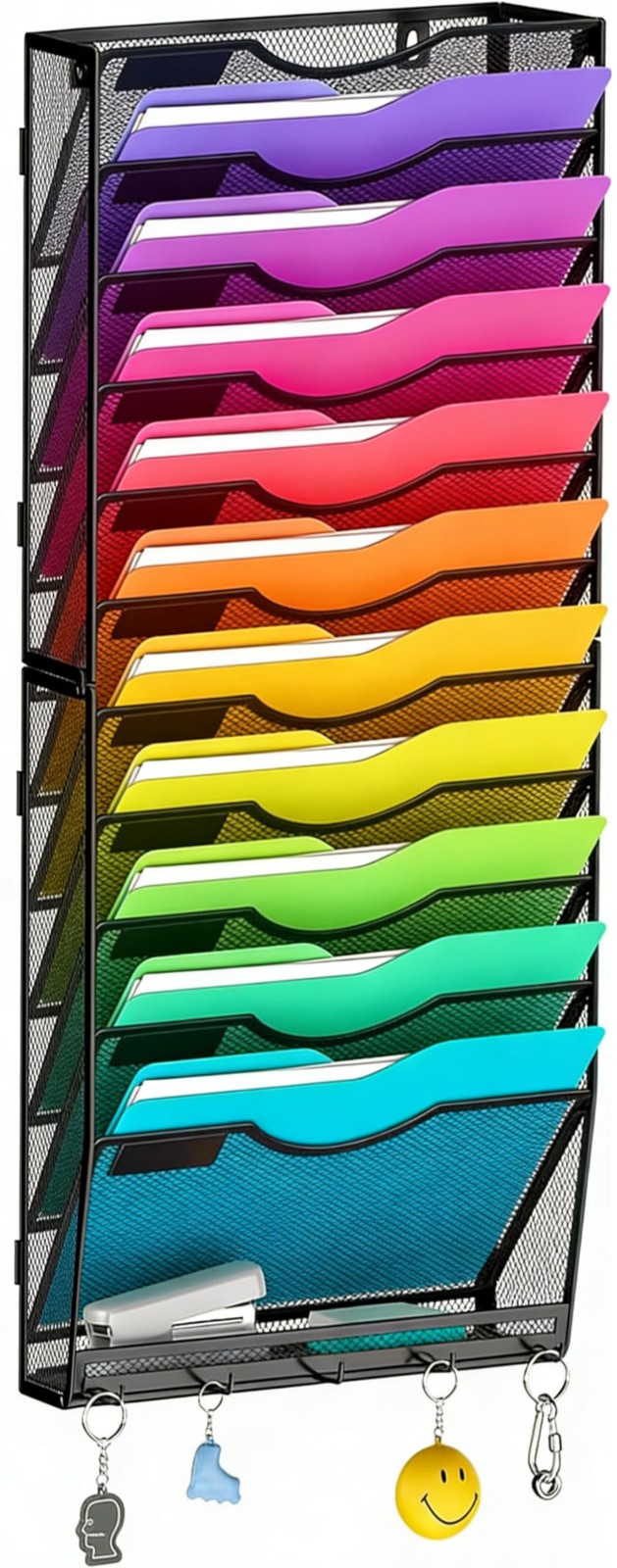 Gawerk Hanging Wall File Organizer with 5 Hooks – Wall Mounted Mail Paper Doc…