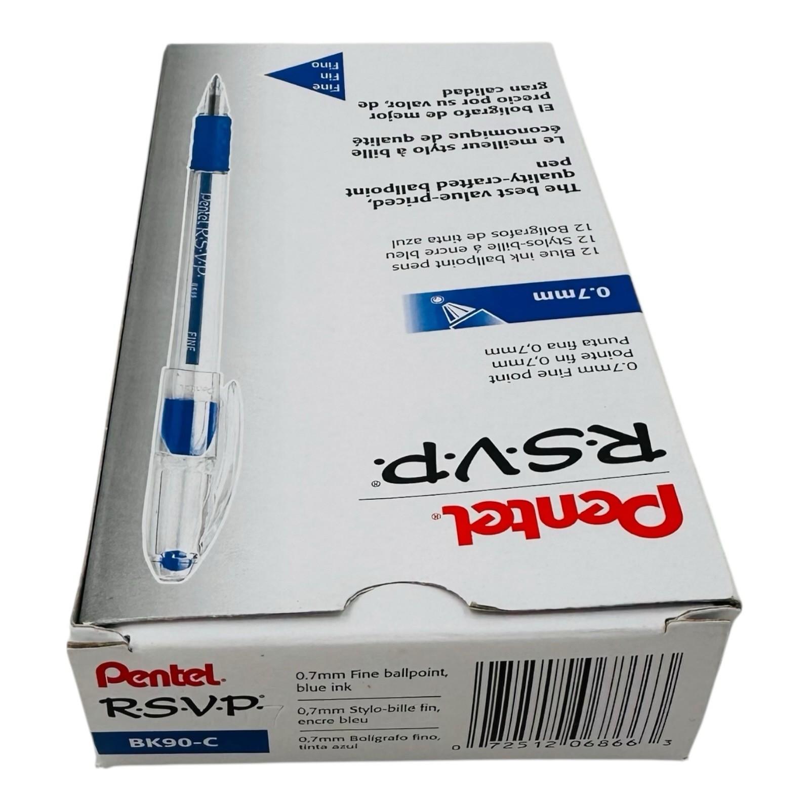 12 Pens Pentel RSVP Blue Ink Ballpoint Pens Stick Pen 0.7mm Fine Point