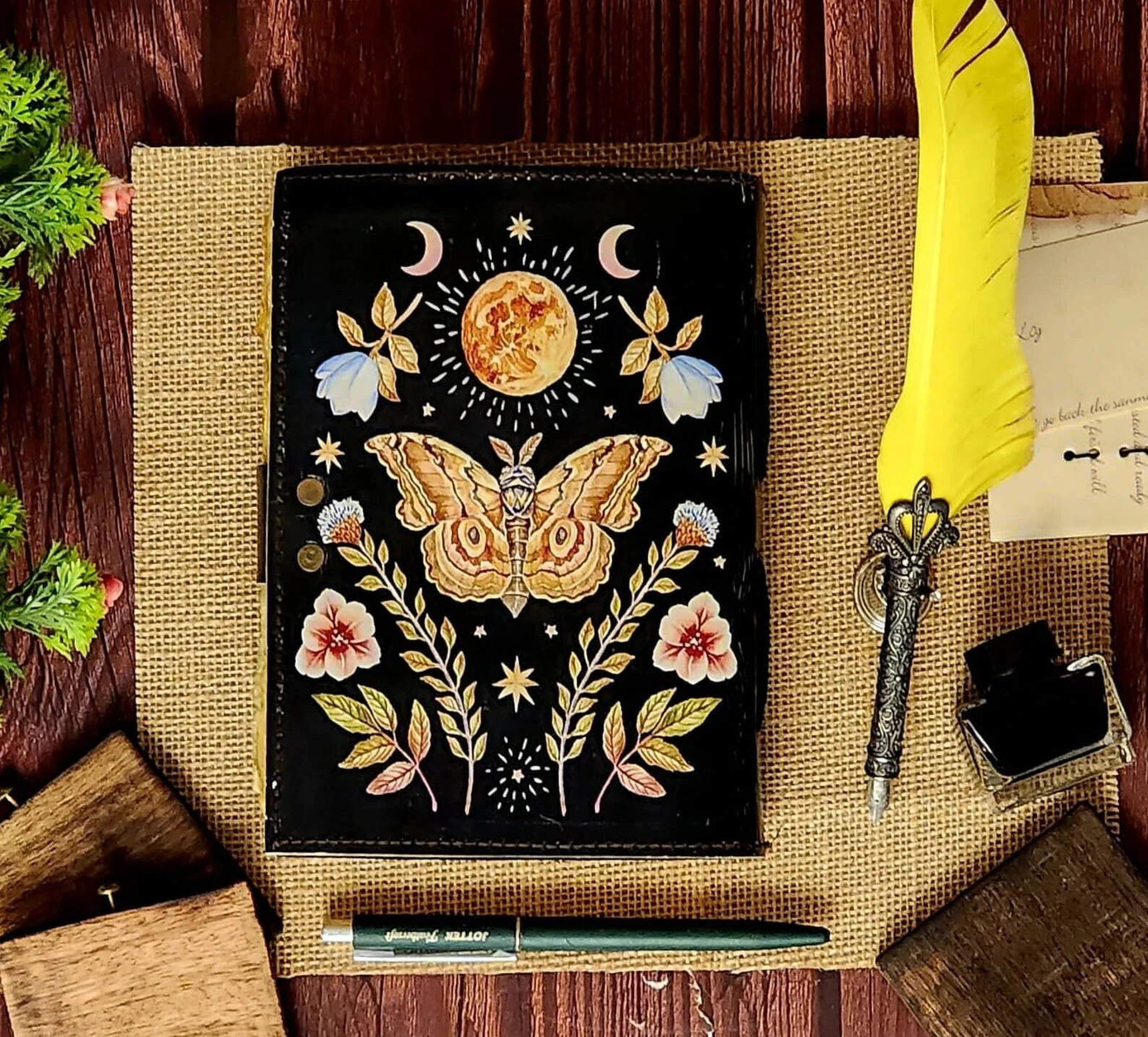 Butterfly Leather journal notebook Diary sketchbook writing Gift for her travel.