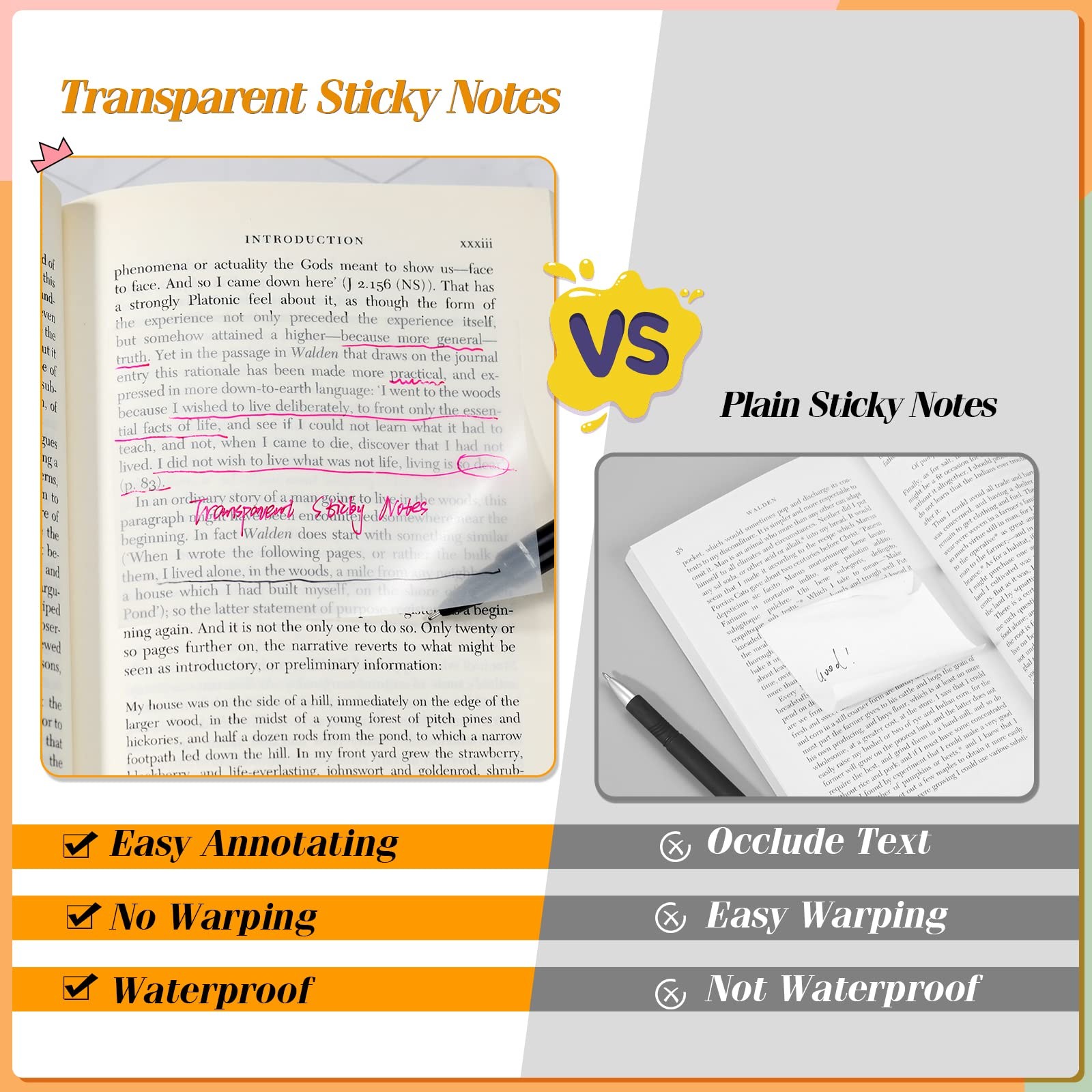 [1000 PCS] Transparent Sticky Notes, 6 Sizes 6 sizes-1000sheets, Clear-1000