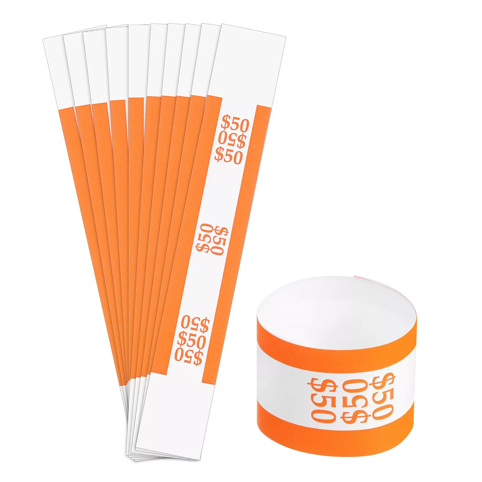 10 Self-Sealing Orange Bill Straps Holds $50 Bill Wrappers Currency Bands