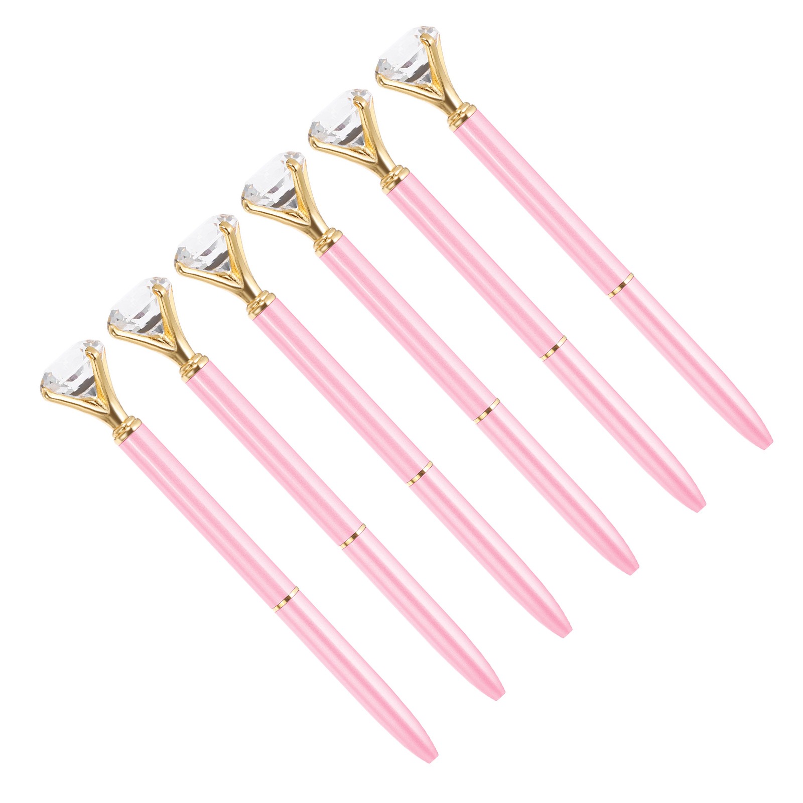 6 Pcs Black Ink Ballpoint Pen with Crystal Diamond, Twist Design Style 1(Pink)