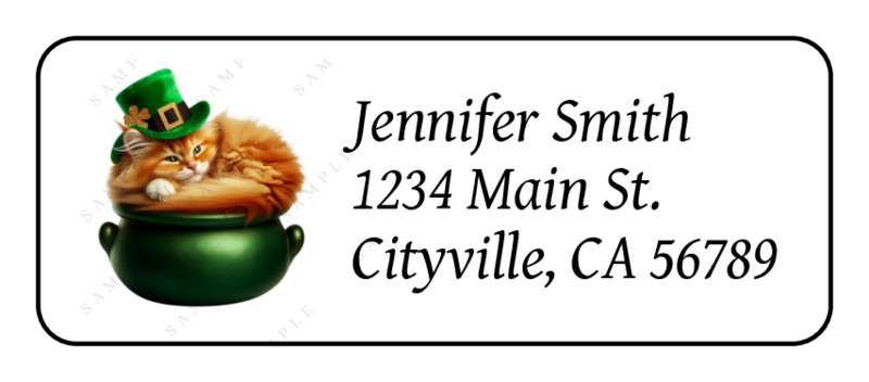 30 St Patrick’s day orange cat personalized return address labels stickers tags