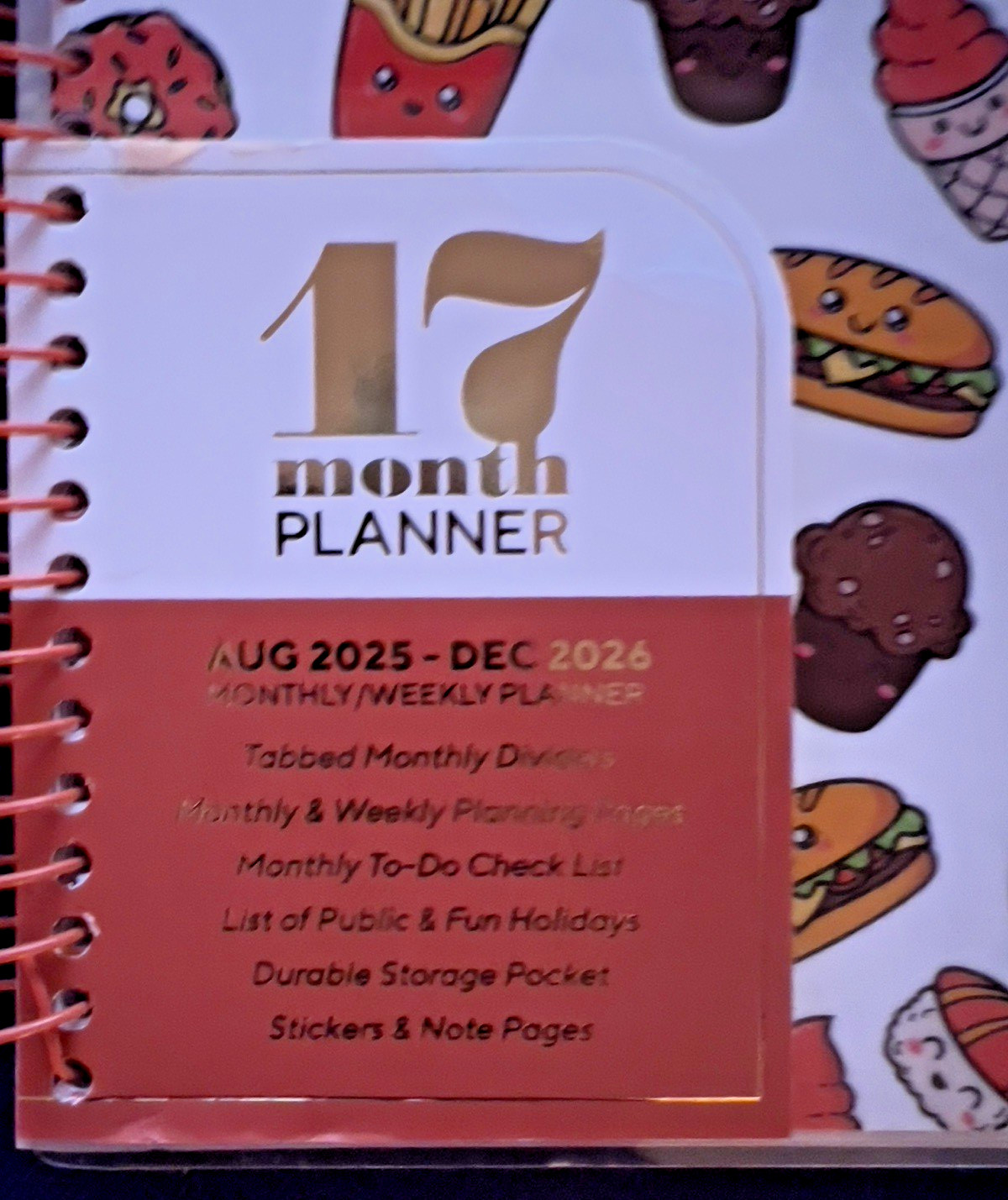 17 Month Planner FAST FOODIE Aug 2025 – Dec 2026 Weekly Planning Note Page Gift