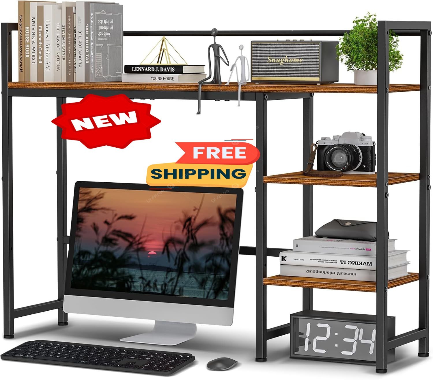 Estante de escritorio, organizador de escritorio de 98 cm, aparador para monitor