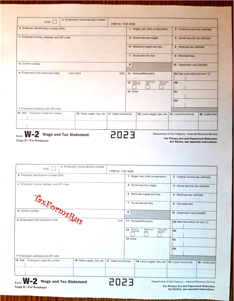 2023 IRS Tax Forms W-2 Wage Stmts 24 employees NON-Carbonless,6pt +(3)W-3 NO Env