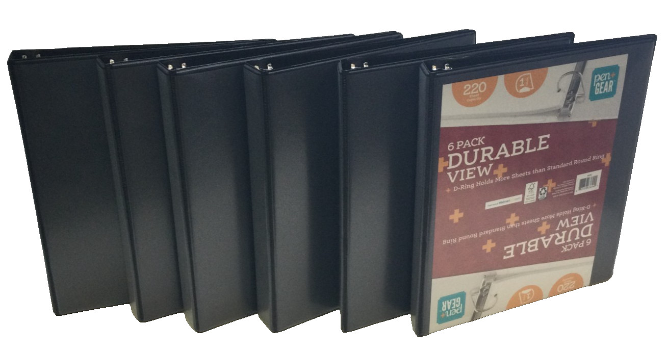 Pen + Gear 1″ Durable View Binder, 220 Sheet Capacity, Black (6PK)
