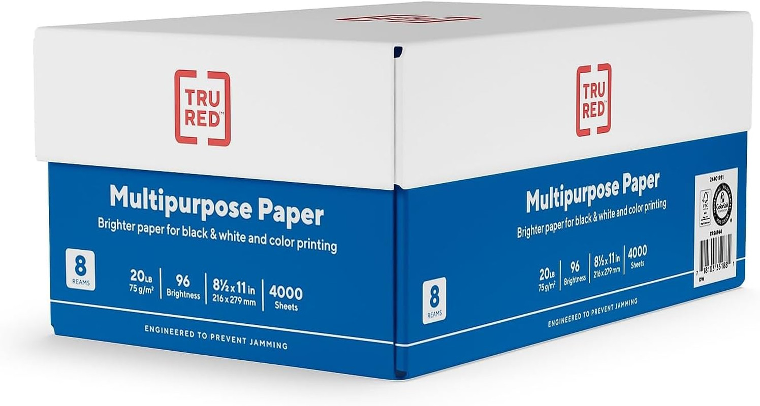 8.5″ X 11″ Multipurpose Paper, 20 Lbs., 96 Brightness, 500 Sheets/Ream, 8 Reams/
