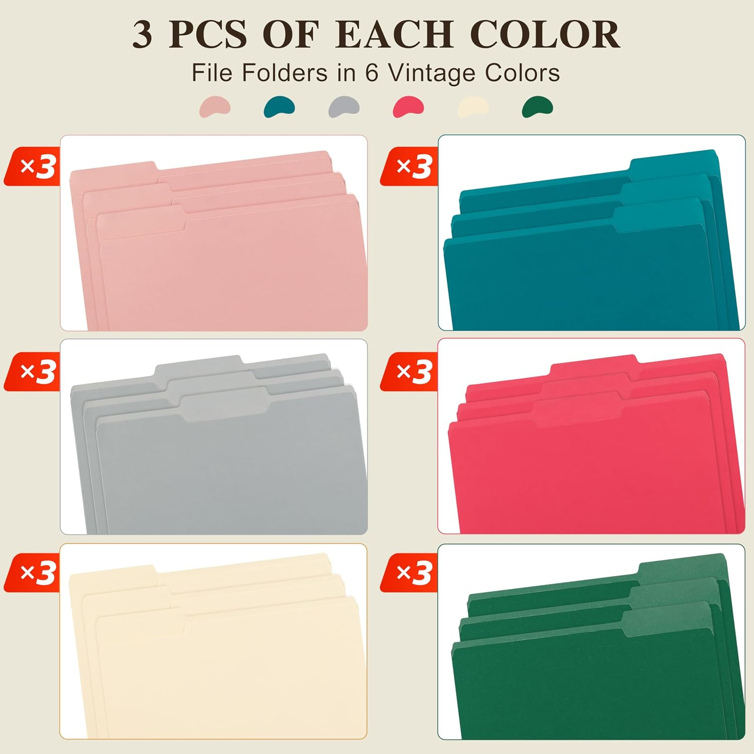 Color File Folders, 1/3-Cut Tabs, 18 Pack File Folder Letter Size, 8.5×11 Inc…