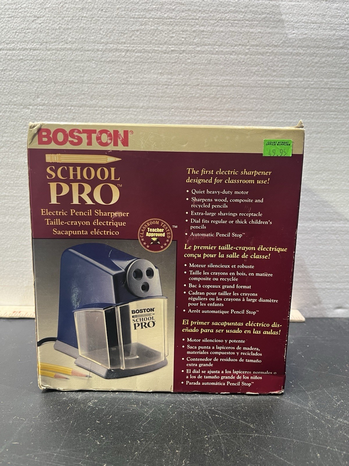 Vintage Boston School Pro Electric Pencil Sharpener Blue NIB Old Stock
