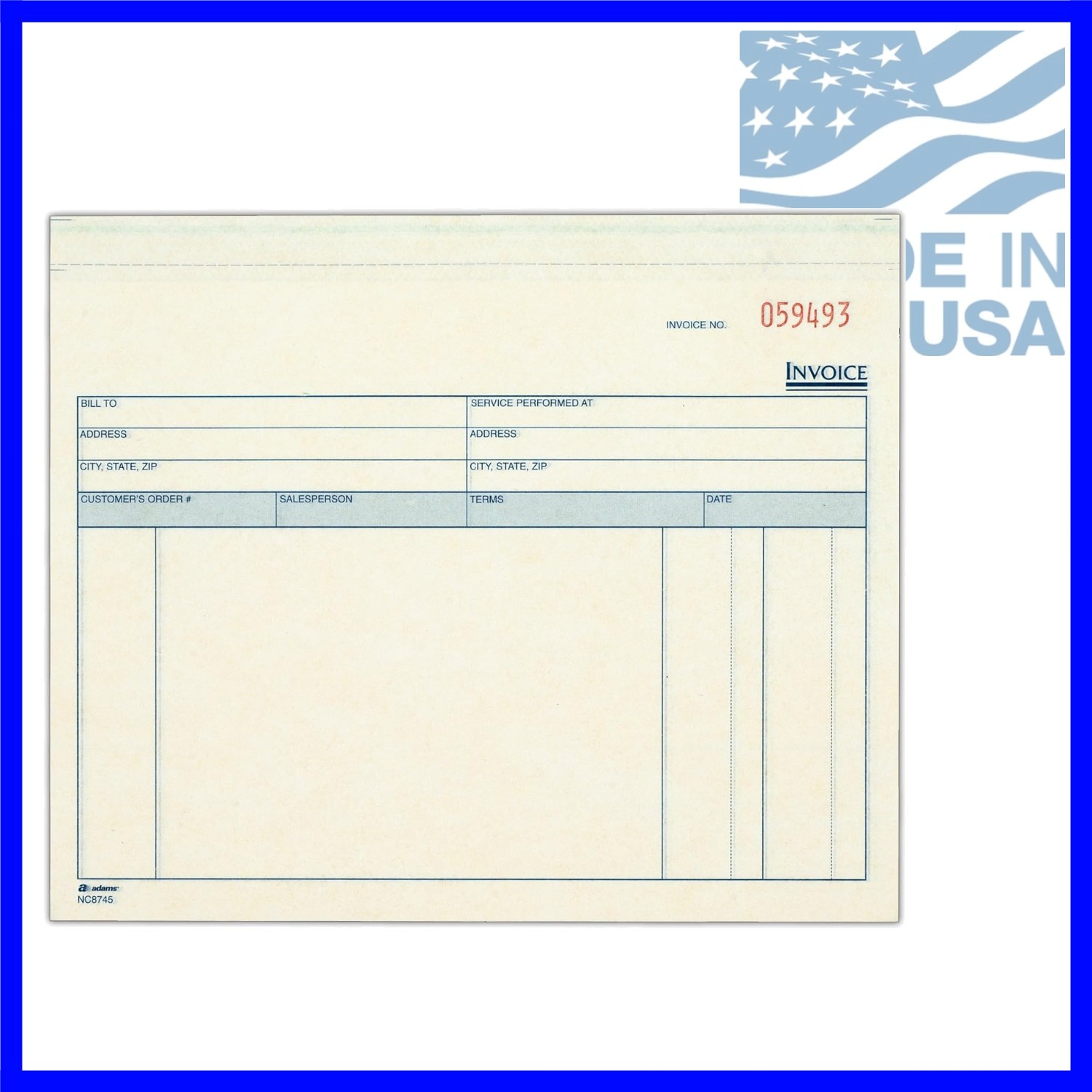Invoice for Services Unit Sets, 7.44 x 8.5 Inches, 3-Part, Carbonless, White/…
