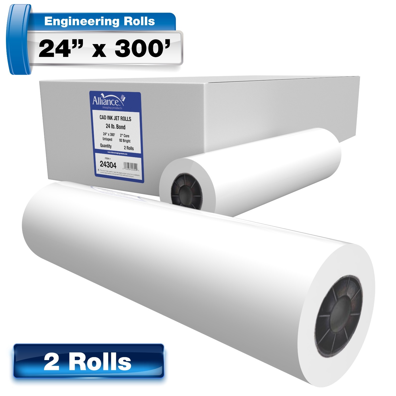 Alliance Wide Format Paper 24″ x 300′, 92 Bright, 24lb. 2 Rls/Ctn with 2″ Core