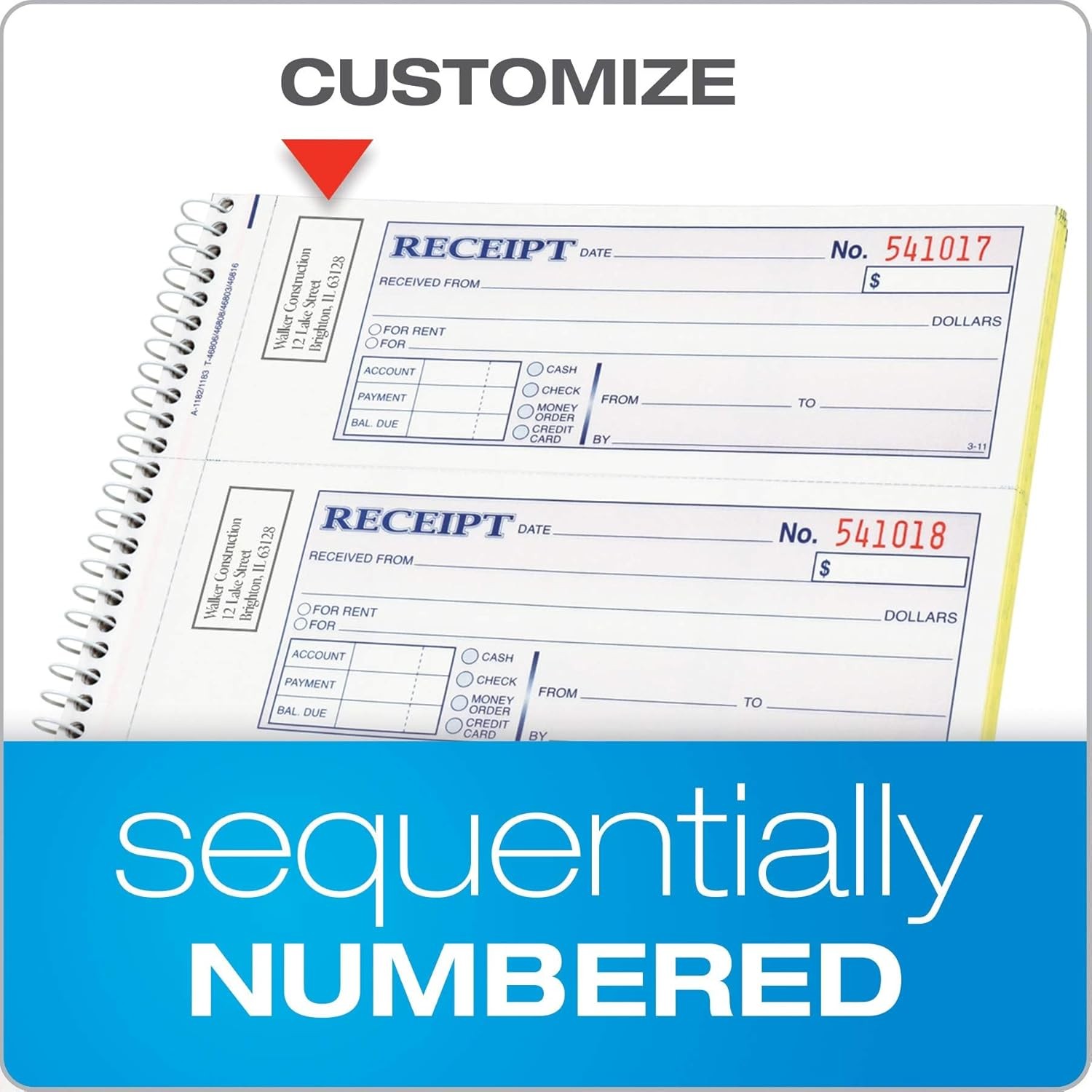 Adams Money and Rent Receipt Book, 2-Part Carbonless, 63″ x 11″, White/Canary