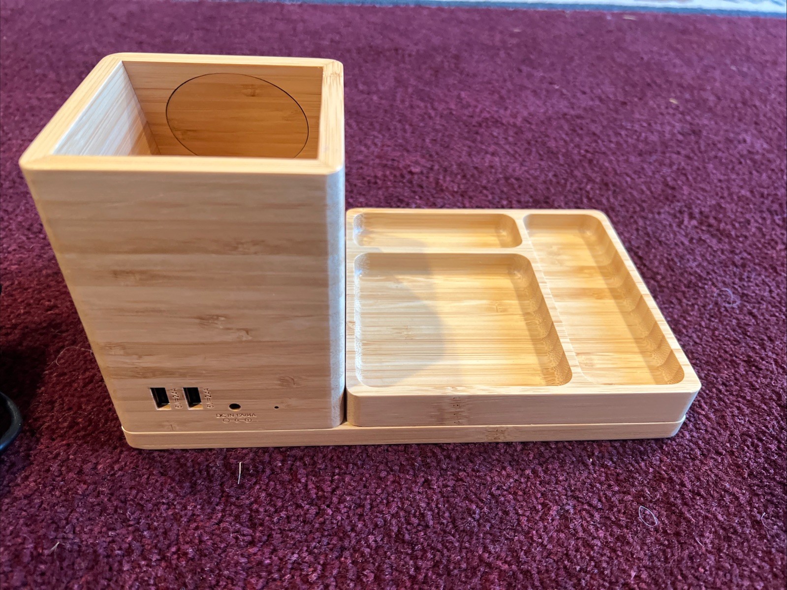 Project 62 – Bamboo Desk Charger organizer w 2 USB ports & Qi wireless charger