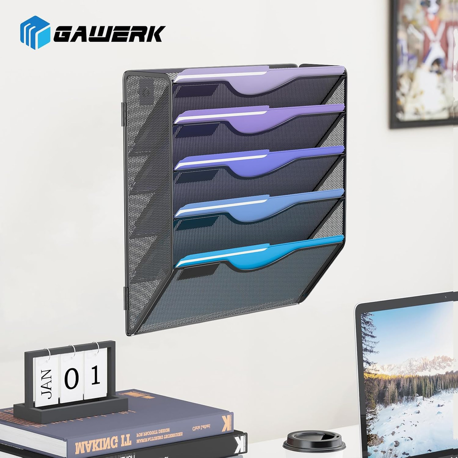 Wall File Organizer Mesh Hanging Folder Holder for Office Home Storage Black