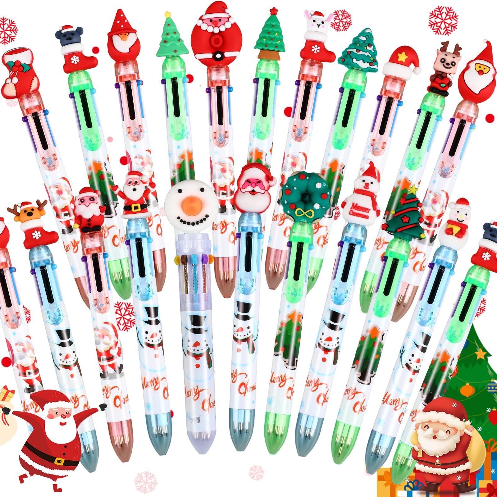 100 Pcs Christmas Multicolor Ballpoint Pen Bulk Retractable 6 in 1 Pens Xmas …