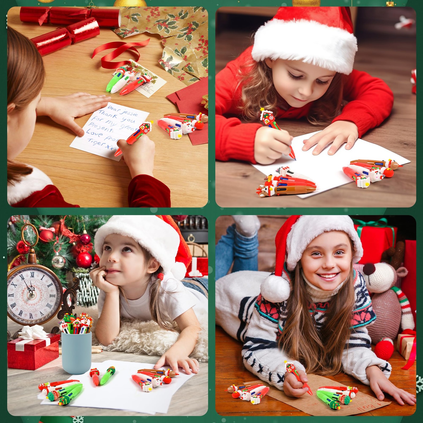 LiYiQ 100 PCS Christmas 4-in-1 Multicolor Pens Bulk for Kids Christmas Stocki…