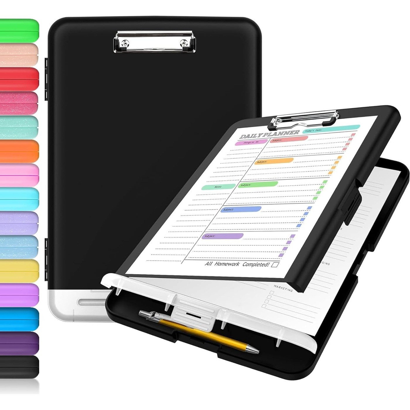 Sooez Clipboard with Storage, Clip Board 8.5 x 11 with Pen Holder, Plastic