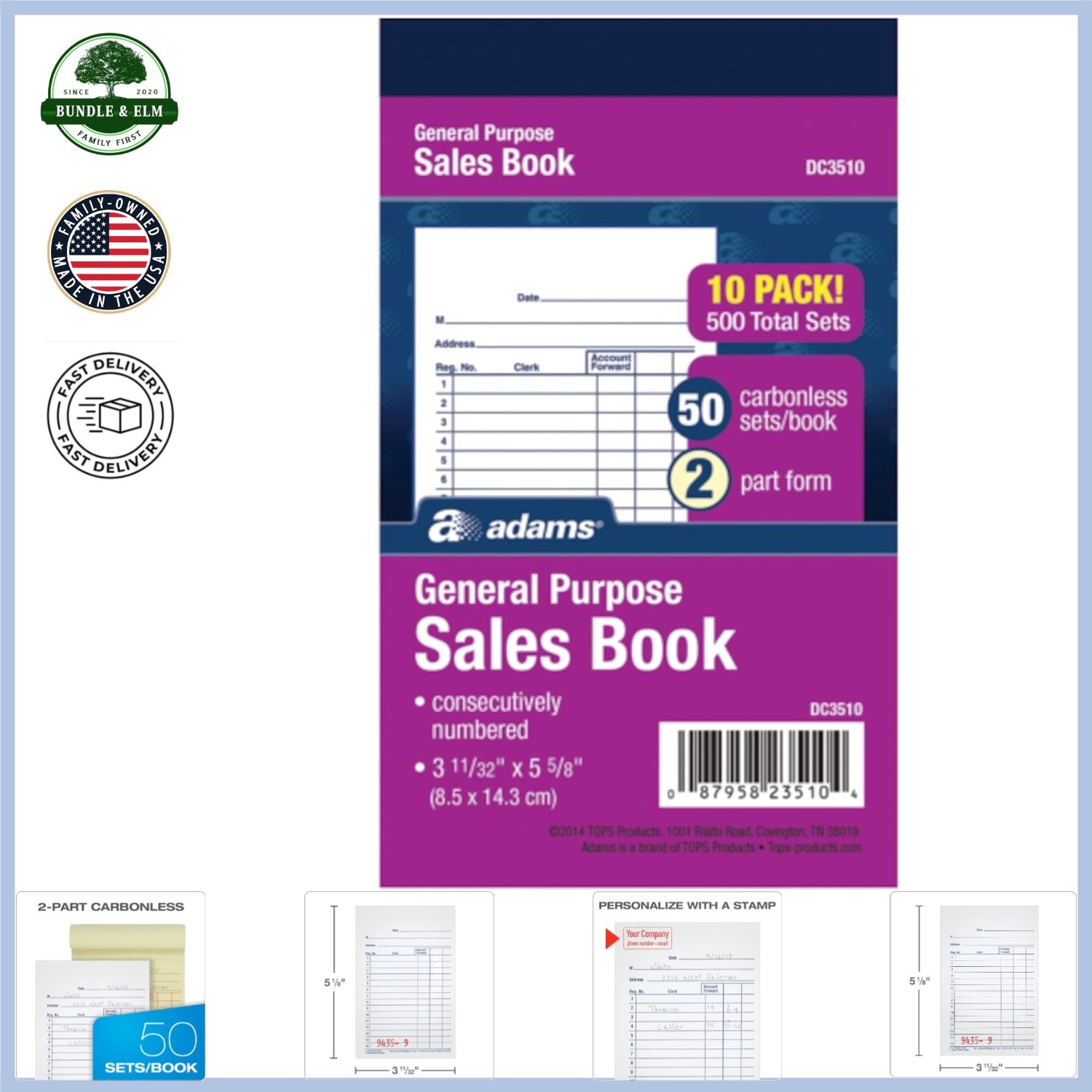 Compact General Purpose Sales Book with Wraparound Cover and 50 Carbonless Sets