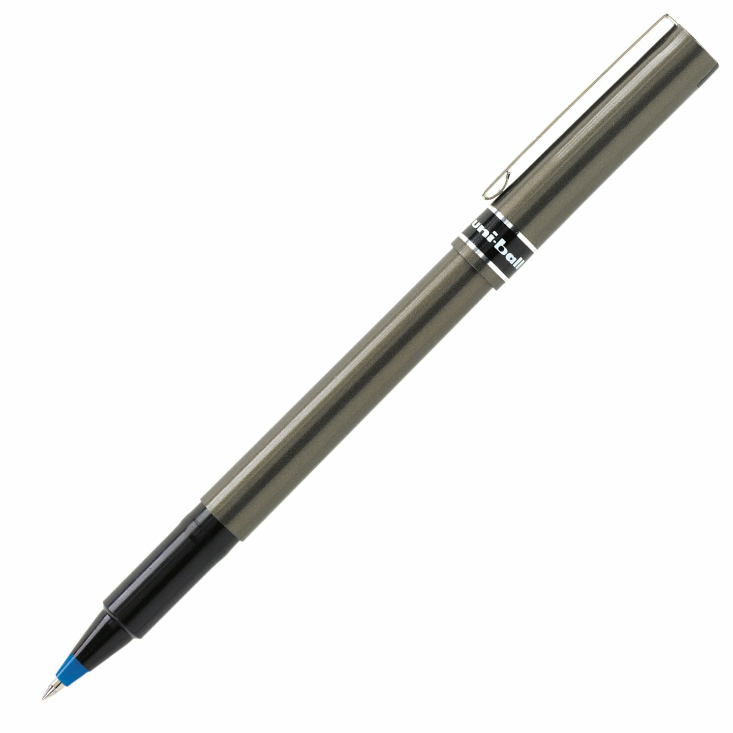 60027 uni-ball Deluxe Stick Roller Ball Pen, Micro Point, Blue Ink, Box of 12