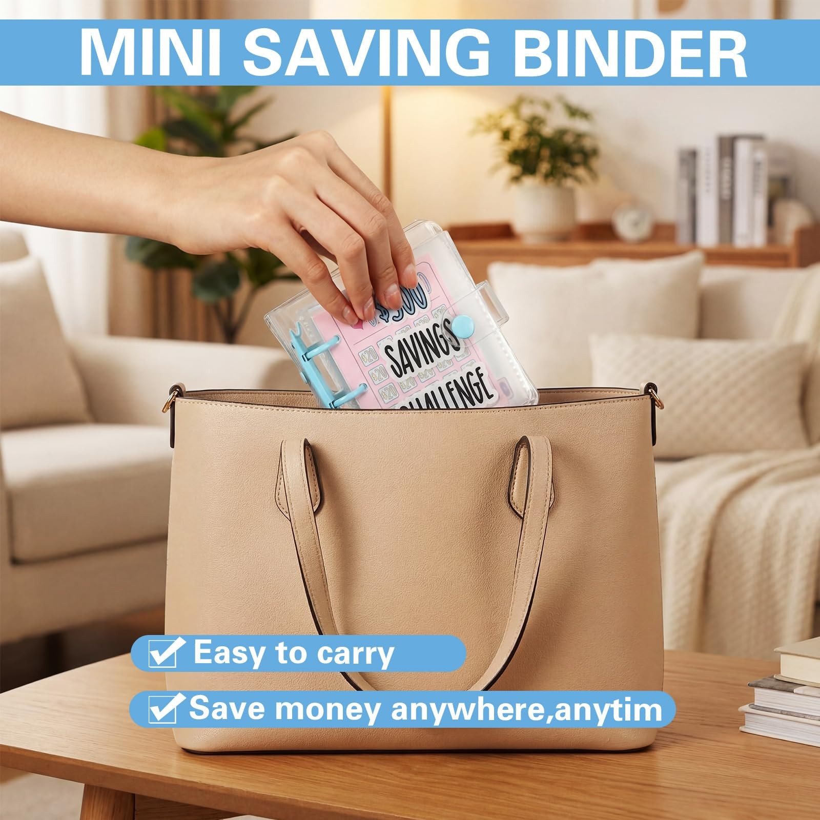 2 PCS Mini Money Savings Binder Saving Challenge Book Cash Envelopes Pink Blue