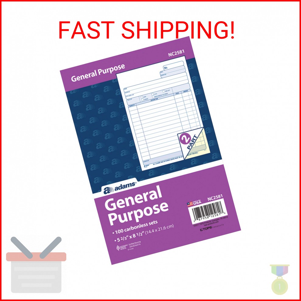 Adams General Purpose Unit Sets, 5.67 x 8.5 Inches, 2-Part, Carbonless, White/Ca
