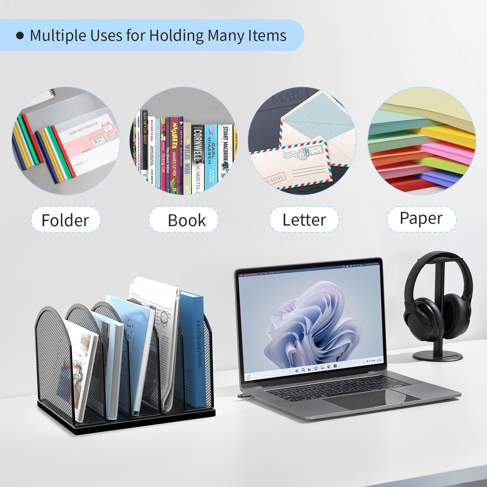 Gawerk 5-Section Vertical Desktop Organizer 5-Section Mesh File Folder Stand