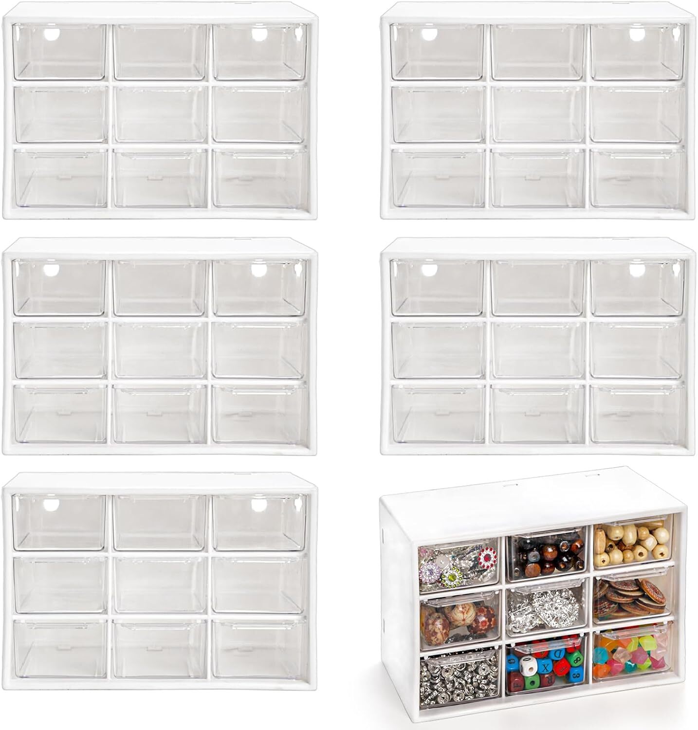 6 Pack Desktop Drawer Organizer with 9 Mini Drawers Plastic Desk Craft Storage