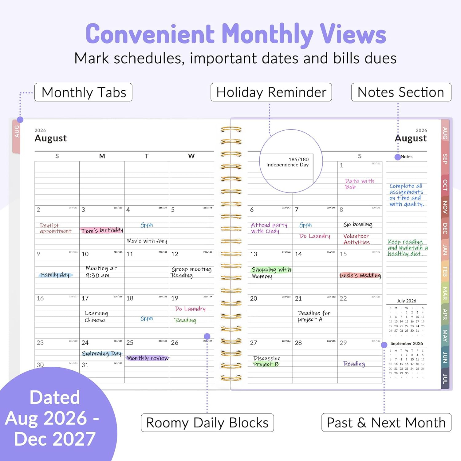 Aug 2026 – Dec 2027 Planner, 17 Month Academic Planner 2026-2027, 8.5″ x 11″…