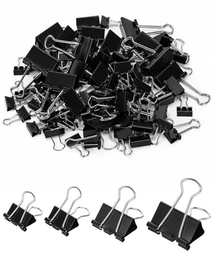 Binder Clips Paper Clamps Assorted Sizes 100 Count (Black), X Large, Large, Medi