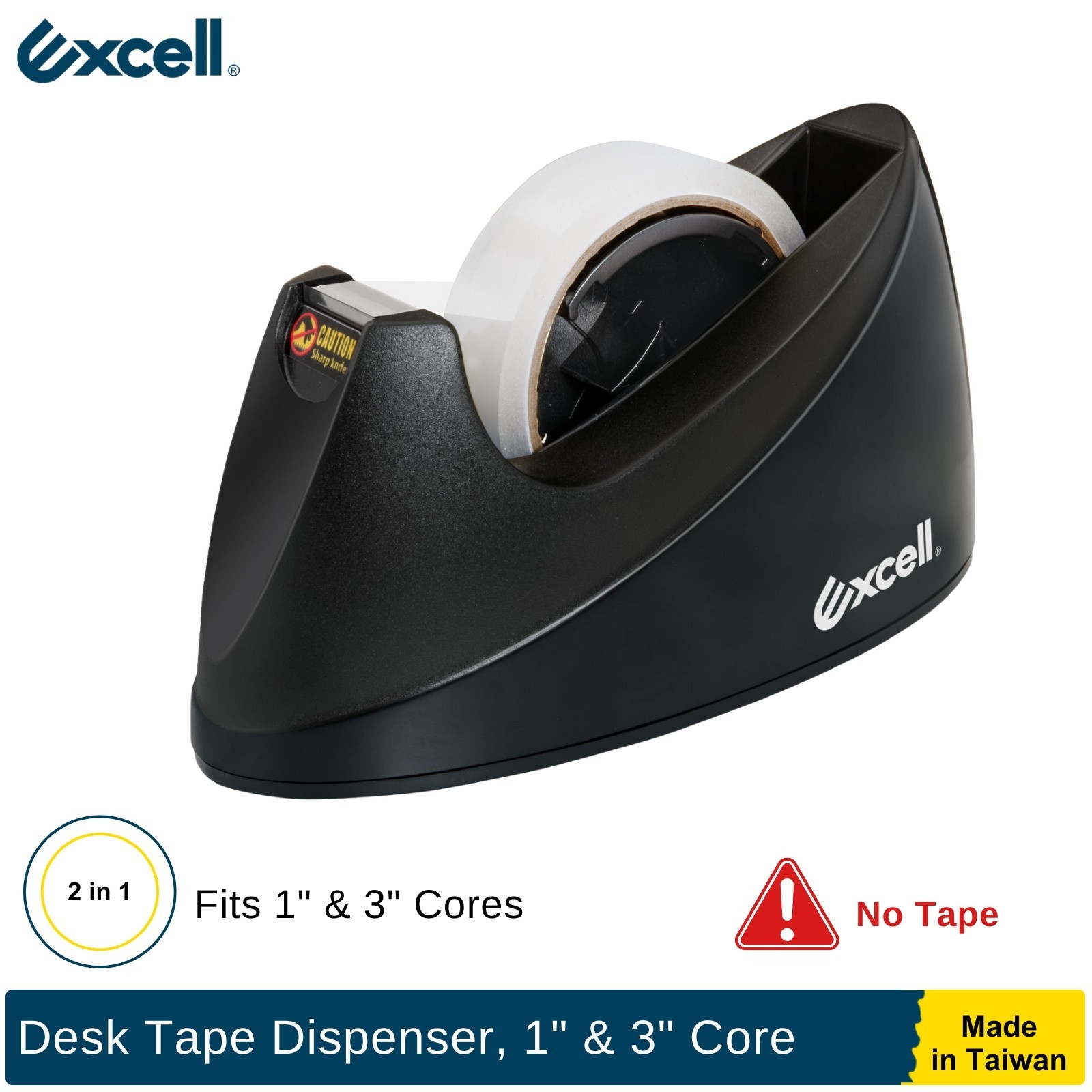 Excell Premium Dual-Core Tape Dispenser Weighted Base Fits 1″ & 3″ Cores No Tape