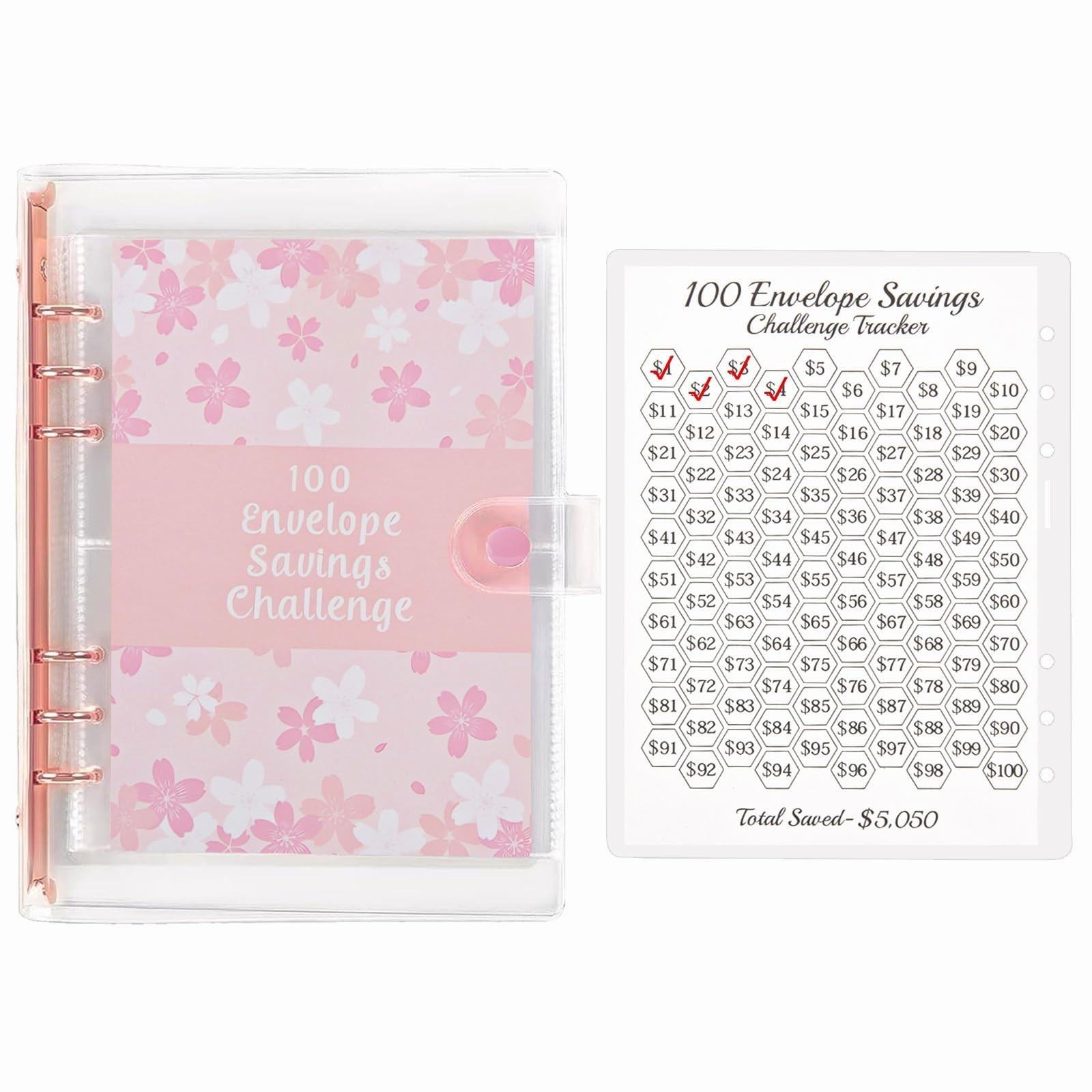 100 Envelopes Money Saving Challenge Binder Budget Book to Save $5050 Case