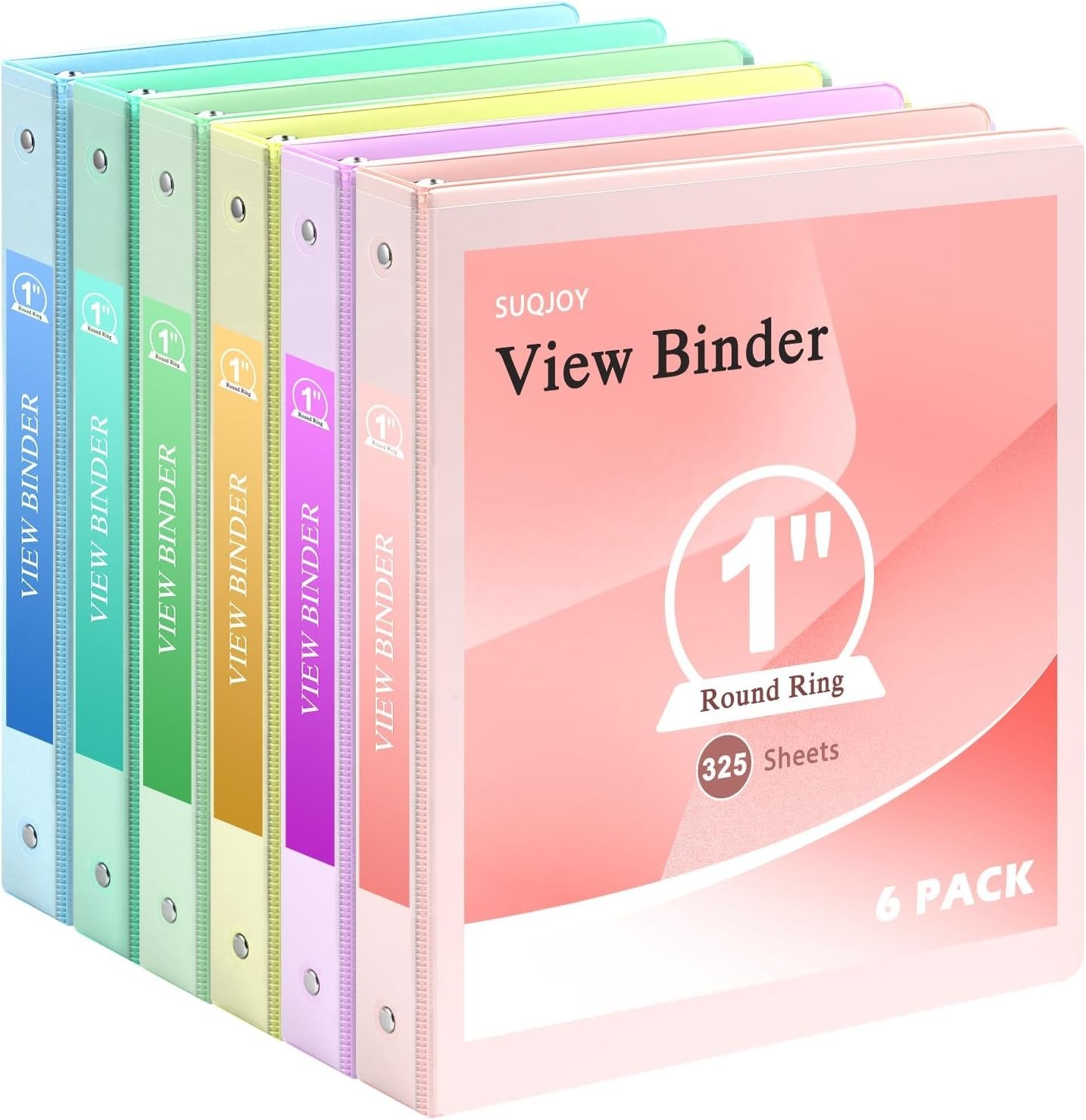 1″ 3-Ring Binder, 1-inch Pastel Color Binders with 2 Inside Pockets, Clear Vi…