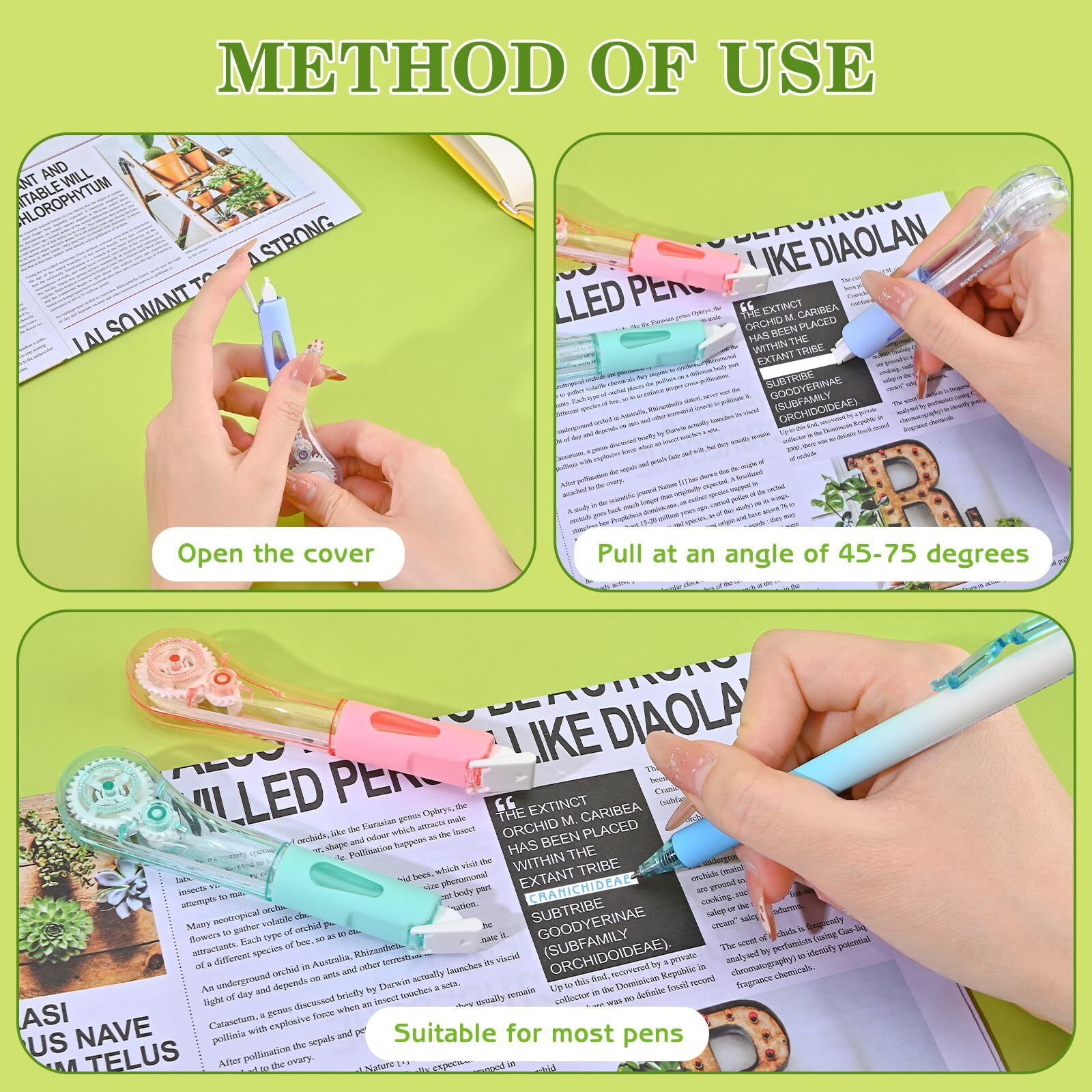 8 White Out Tape Pens Multicolor Aesthetic Correction 256″x0.2″ School Set