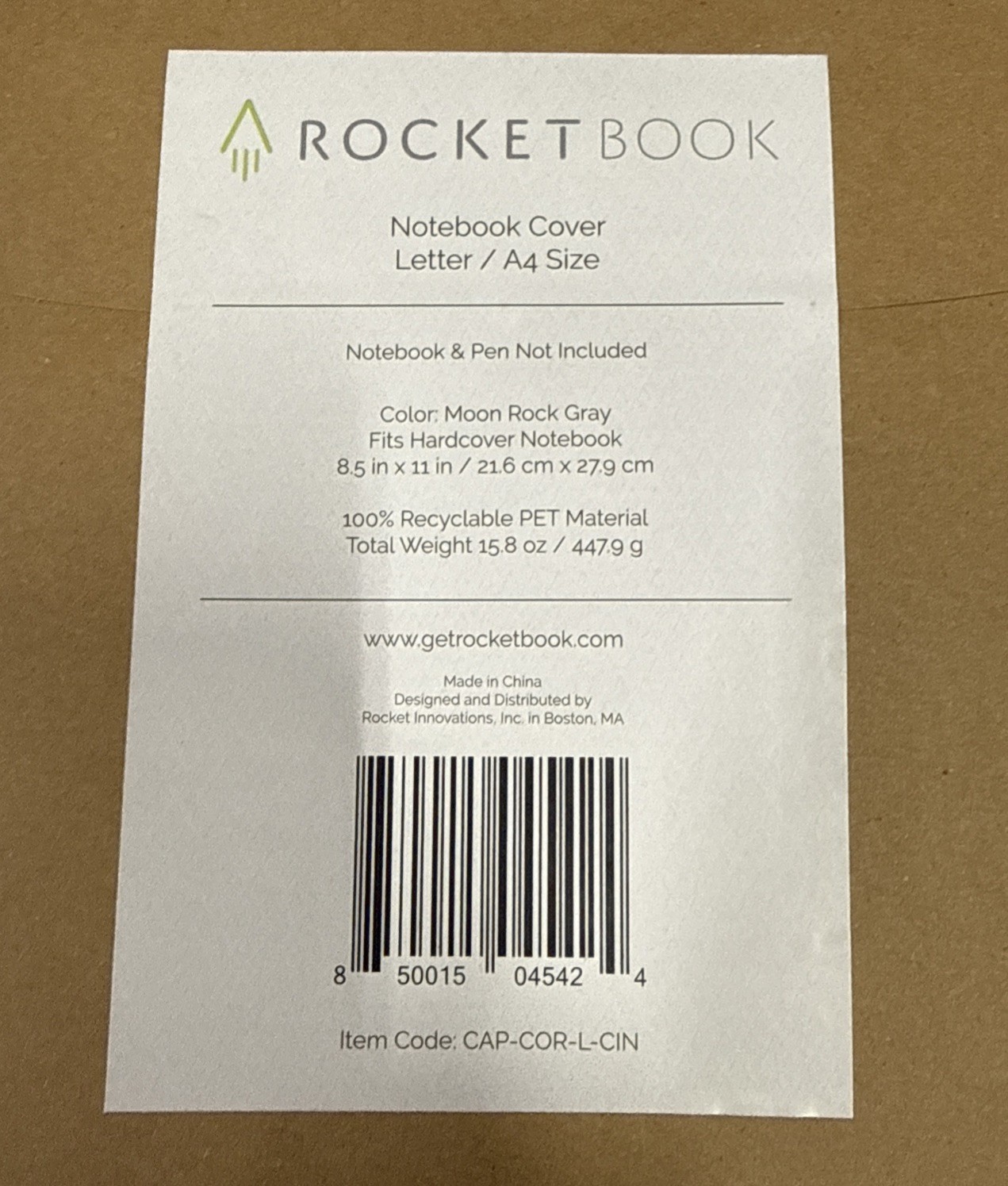 Rocketbook Letter / A4 Size Notebook Cover, Moon Rock Gray, 8.5” X 11”