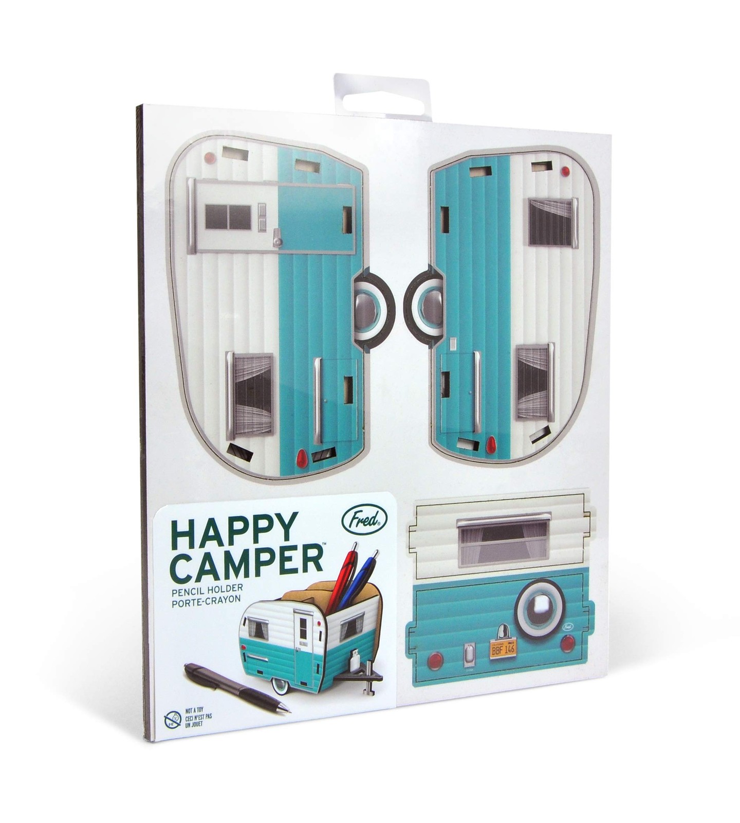 Genuine Fred Happy Camper Vintage Camper Pencil Holder, White And Blue