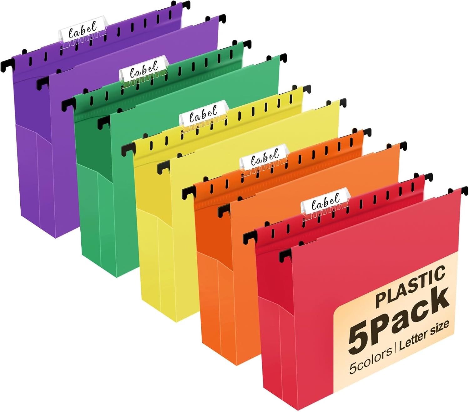Plastic Hanging File Folders, 5 Pack Extra Capacity 2″ Expanding Pockets, Heavy